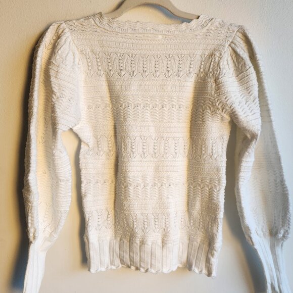 Sézane Ivory White Ronnie Openwork Knit Sweater – Sz S - Picture 8 of 14